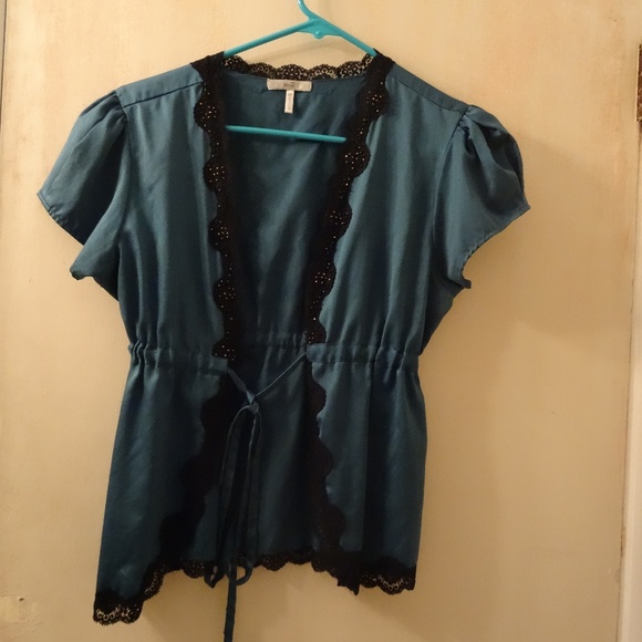 Metro 7 Tops - ***Last Chance***Turquoise Tie Front Top with Lace